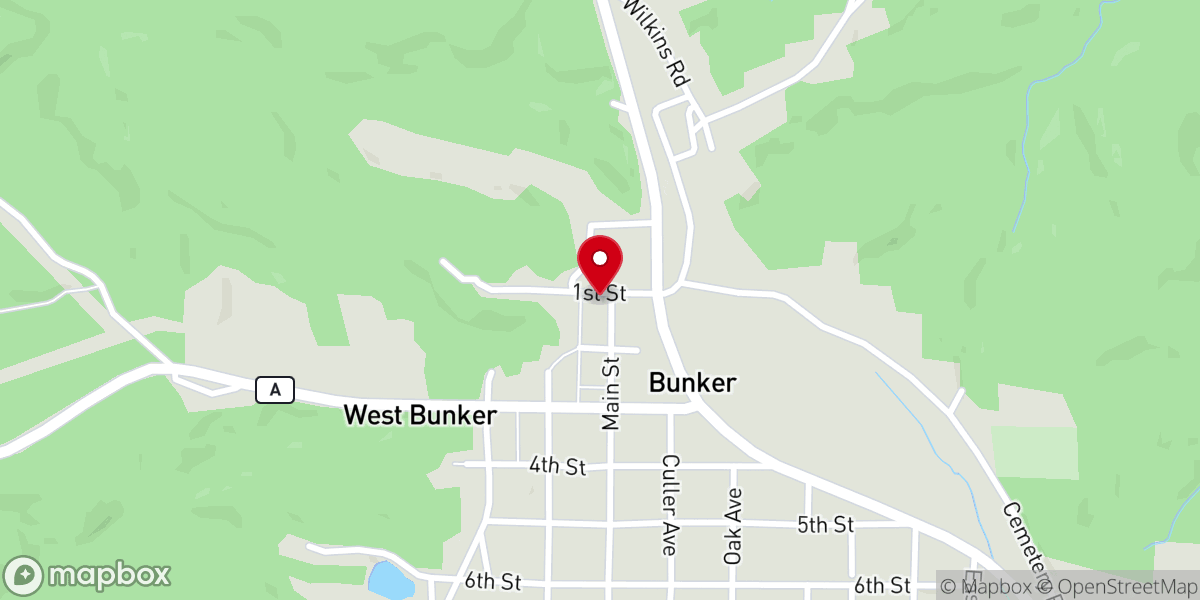 Map showing location of Bunker Assembly of God Church