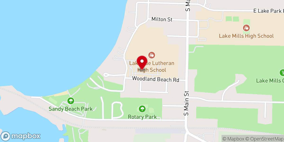 Map showing location of Lakeside Lutheran High School