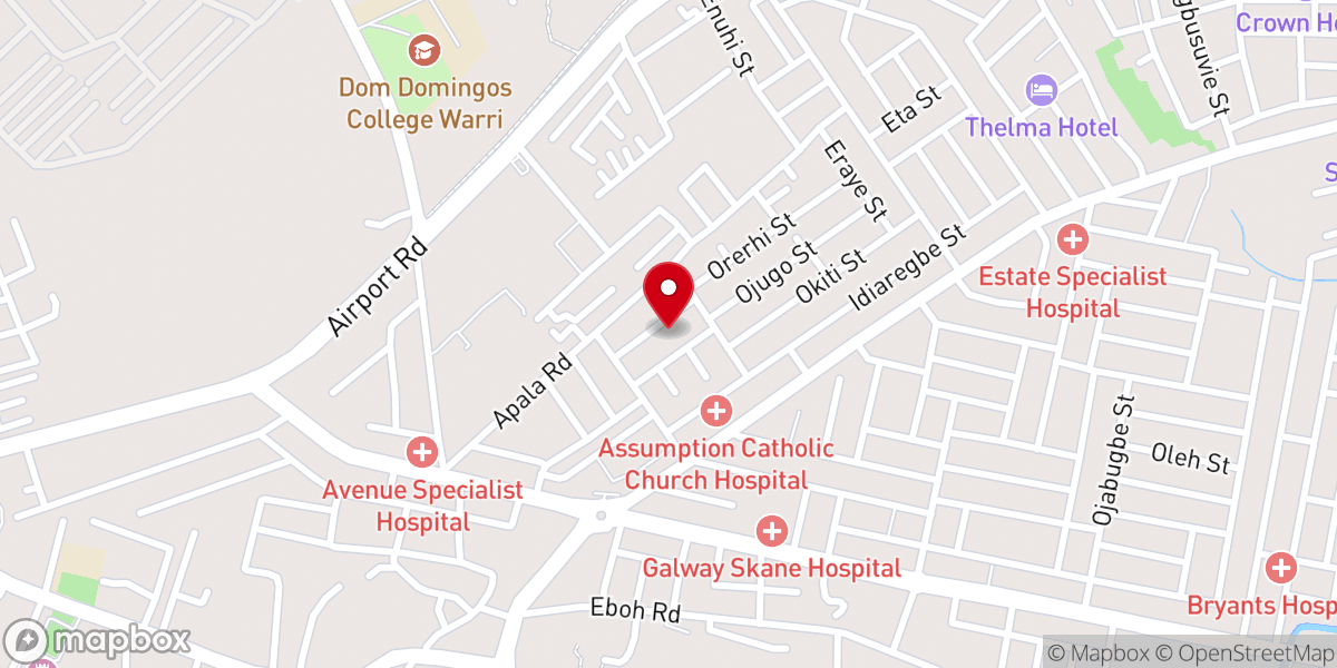 Map showing location of Deeper Life Bible Church, Warri, Apala District
