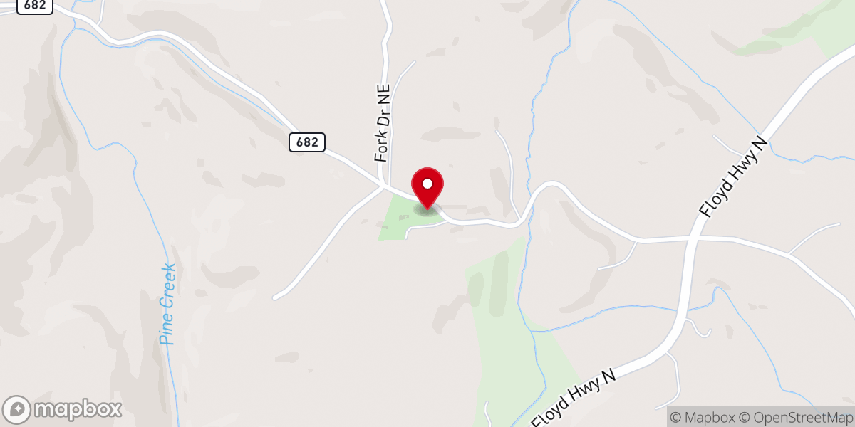 Map showing location of Pine Creek Primitive Baptist Church