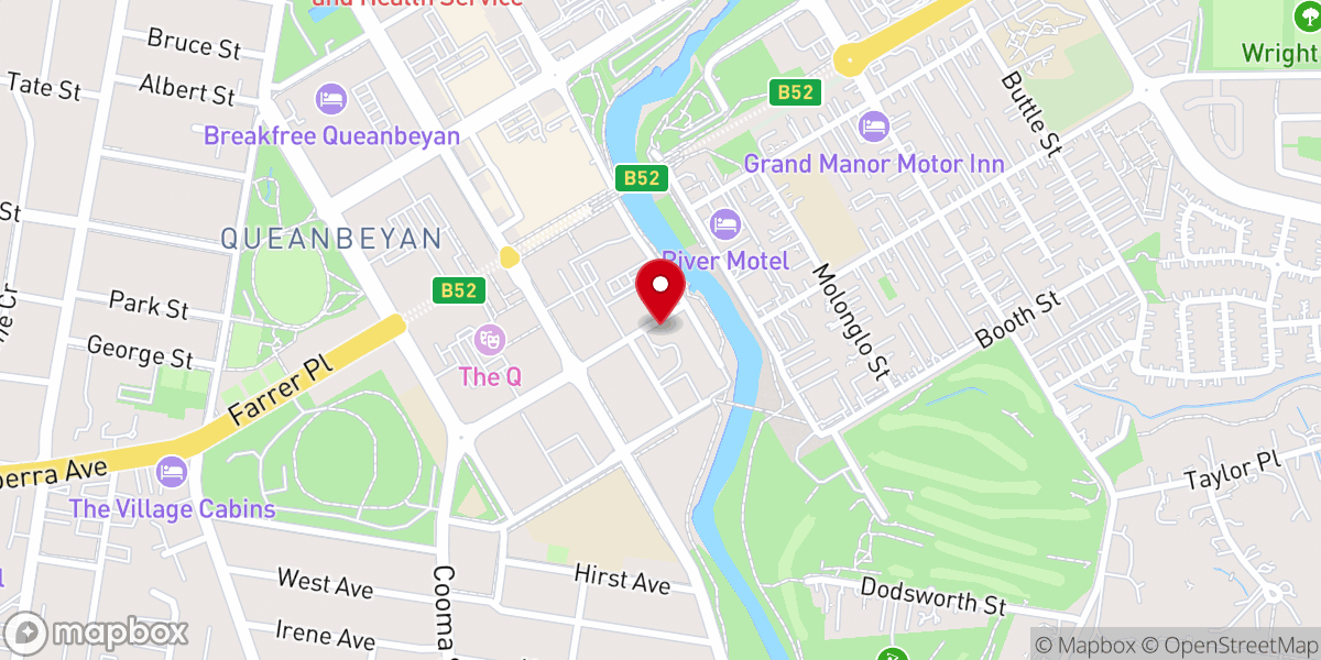 Map showing location of Queanbeyan District Anglican Church
