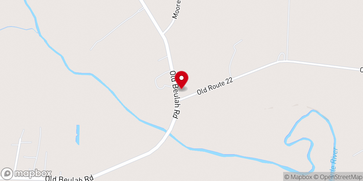 Map showing location of Beulah Church