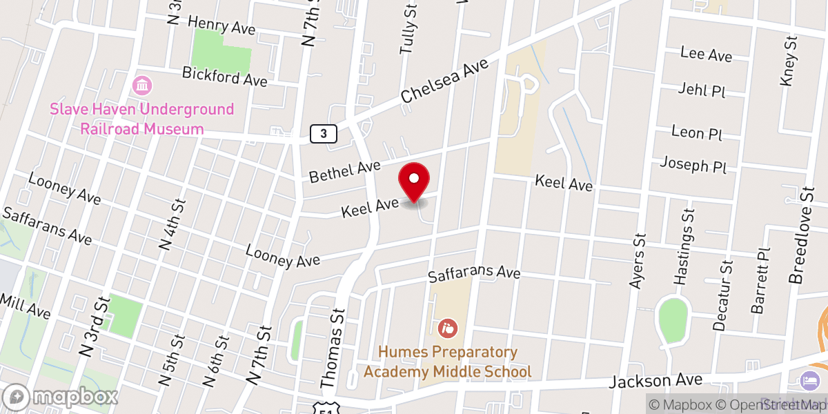 Map showing location of Holy Names of Jesus and Mary Catholic Church