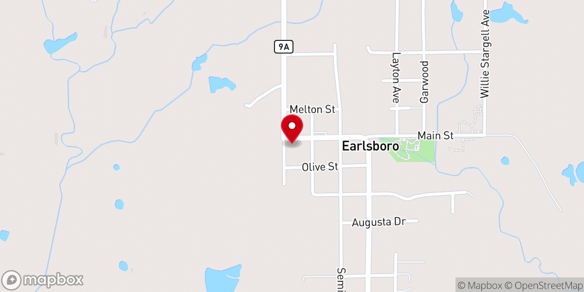 Map showing location of Earlsboro Indian Baptist Church