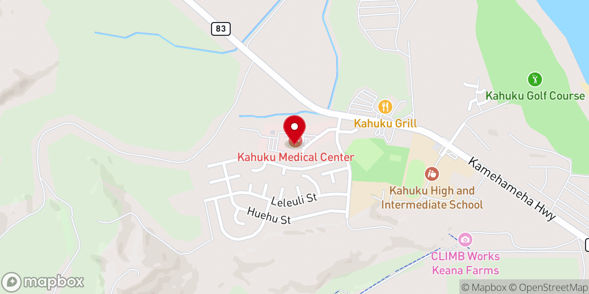 Map showing location of Hope Chapel-Kahuku Medical Center Trailers Ohana Produce Plus Program Food Pantry