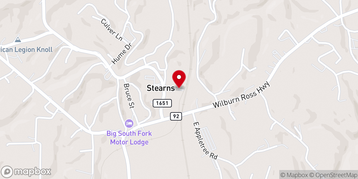 Map showing location of Big South Fork Scenic Railway