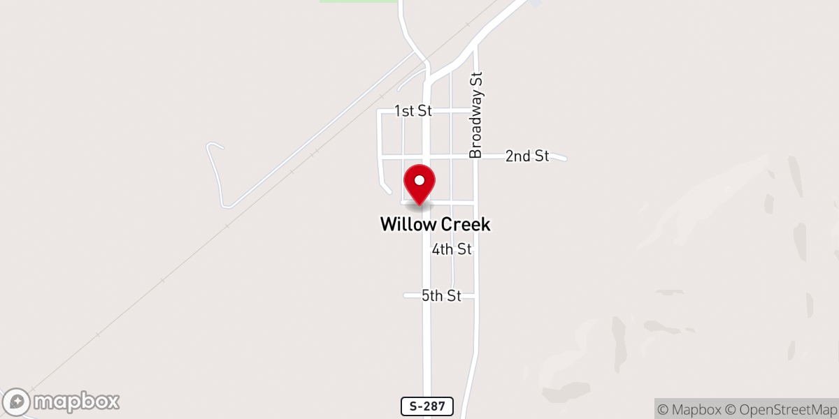 Map showing location of Willow Creek Methodist Church