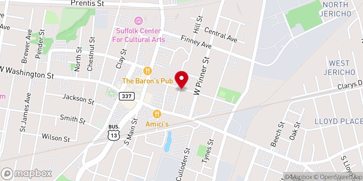 Map showing location of Trinity Christian Church of Suffolk
