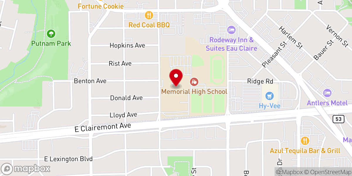 Map showing location of Old Abe Booster Club
