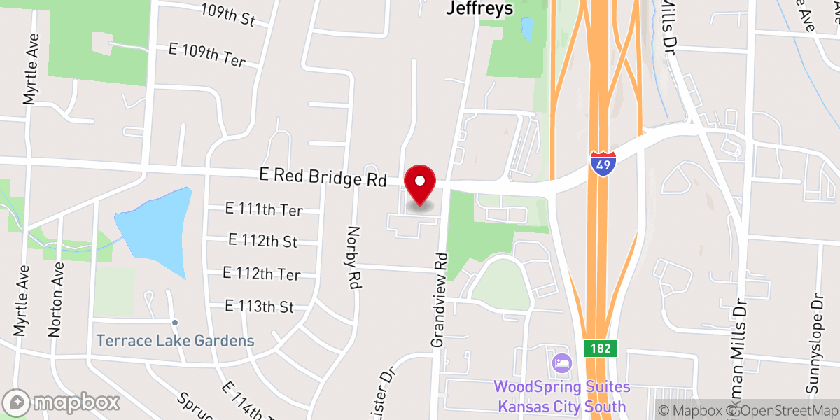 Map showing location of Red Bridge Baptist Church