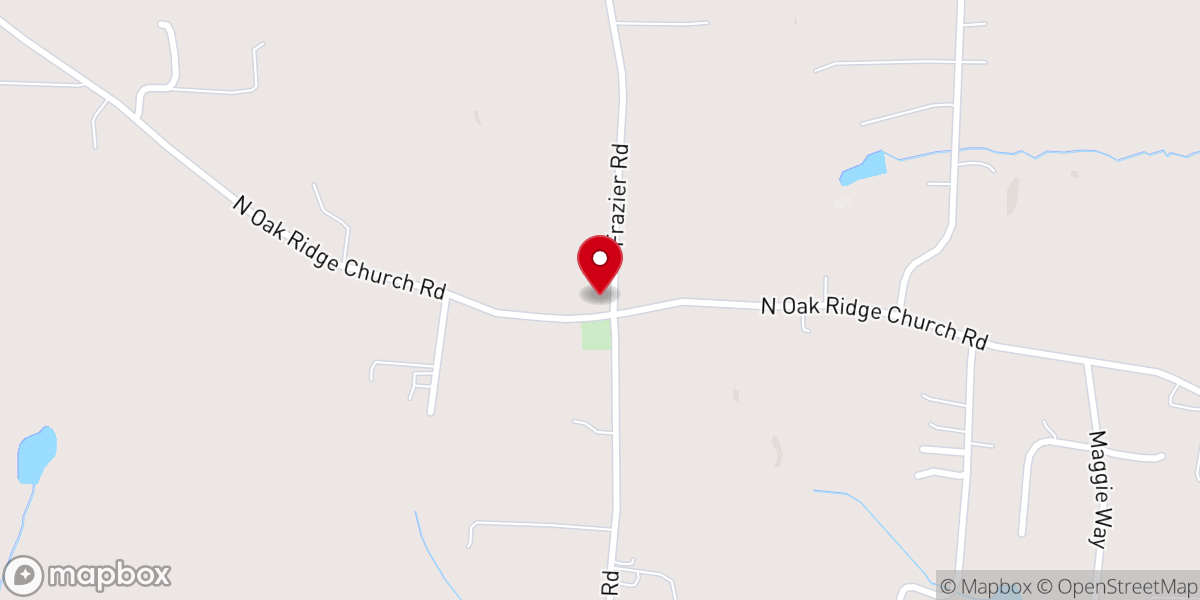 Map showing location of North Oak Ridge Baptist Church