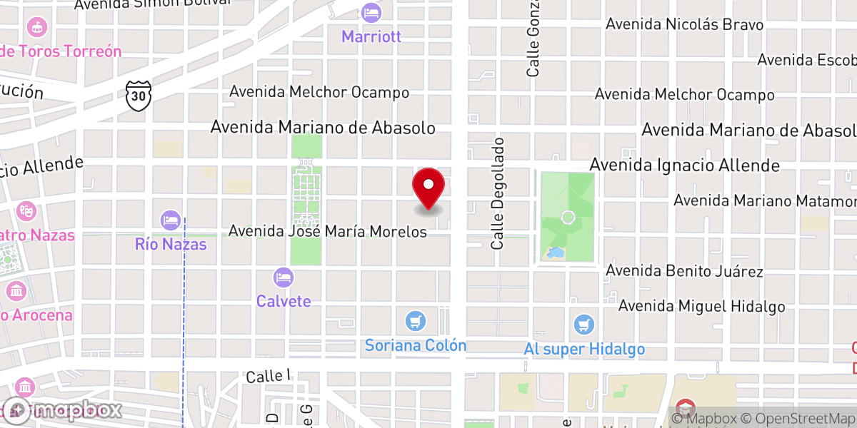 Map showing location of Catedral de Nuestra Señora del Carmen en Torreón