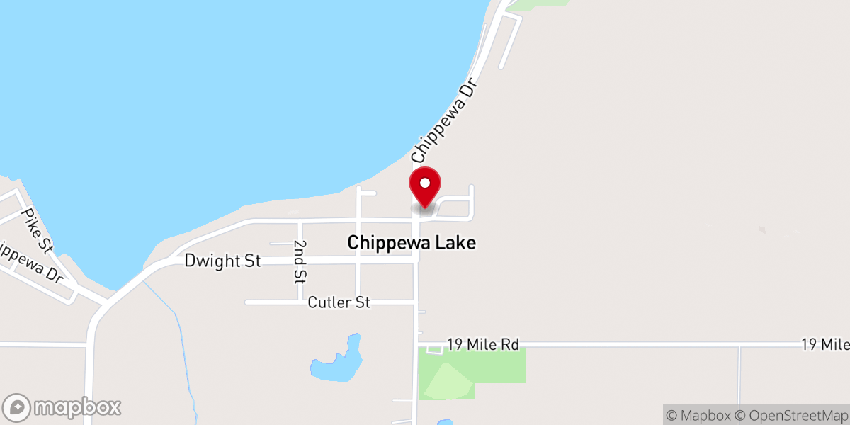Map showing location of Chippewa Lake Community Church