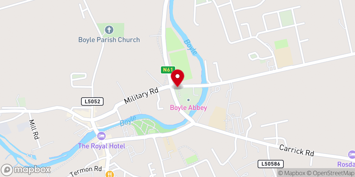 Map showing location of Boyle Abbey