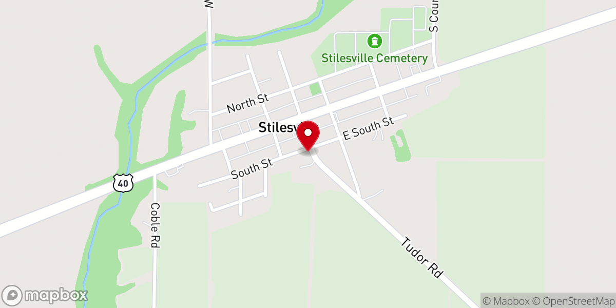 Map showing location of Crossland Church, Stilesville