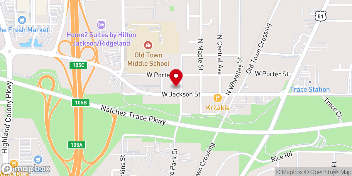 Map showing location of First Baptist Church of Ridgeland