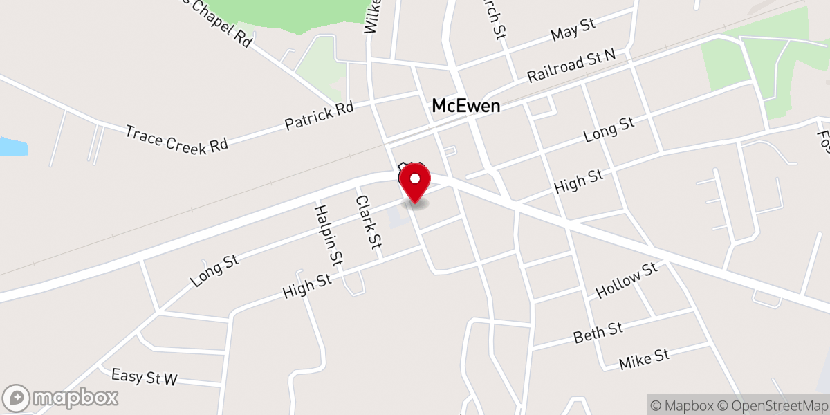 Map showing location of McEwen First Baptist Church