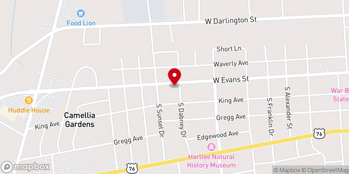 Map showing location of Timmonsville Pentecostal Holiness Church