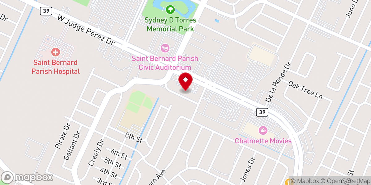Map showing location of Victory Life Chalmette