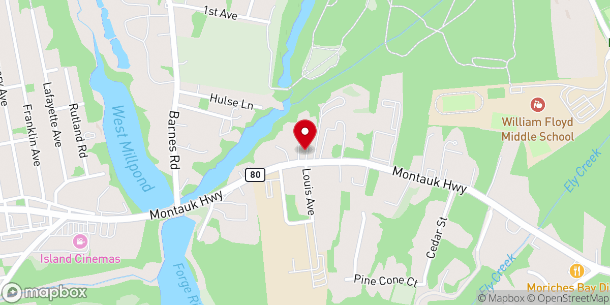 Map showing location of Bible Church of Moriches