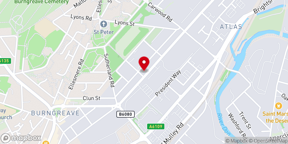 Map showing location of Temple of Grace Church Sheffield