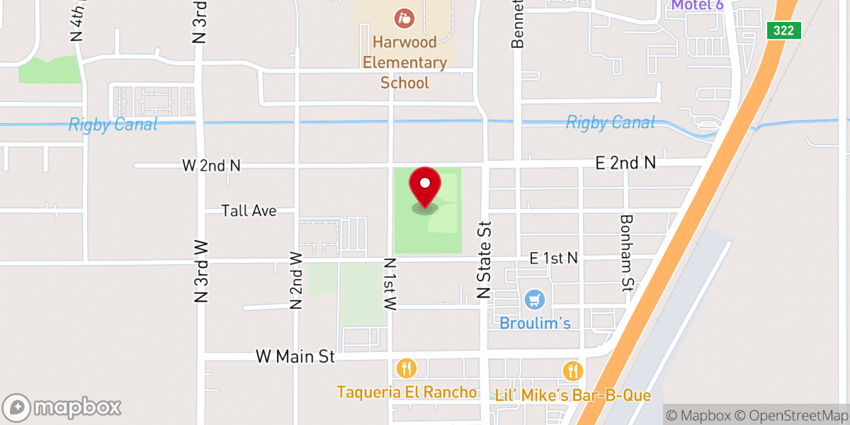 Map showing location of Rigby City Park