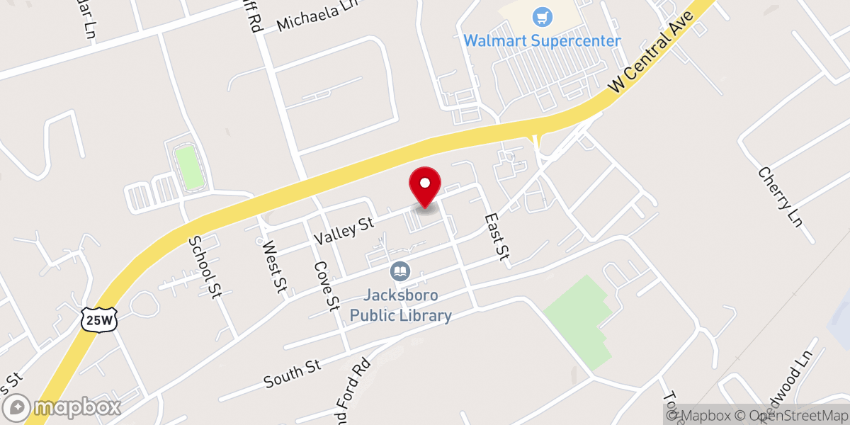 Map showing location of Jacksboro Methodist Church