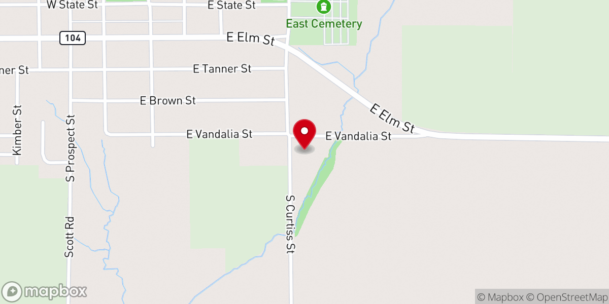 Map showing location of First Baptist Church of Waverly Illinois