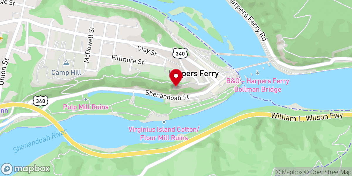 Map showing location of Jefferson’s Rock at Harpers Ferry