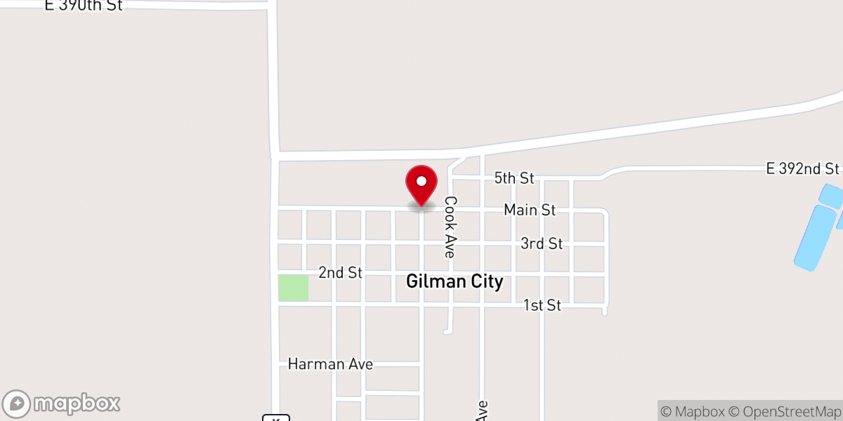 Map showing location of Gilman City City Hall