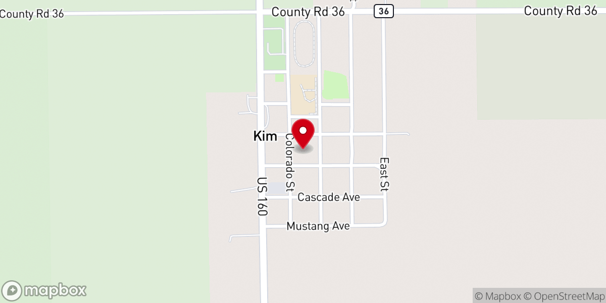 Map showing location of Kim First Baptist Church