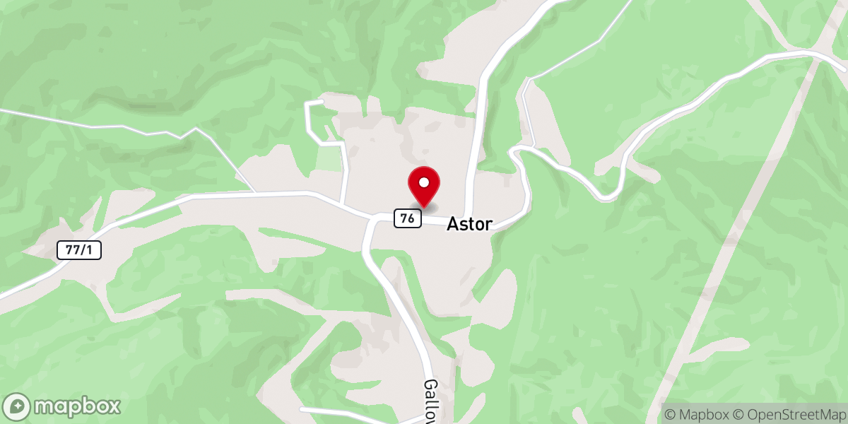Map showing location of Astor United Methodist Church