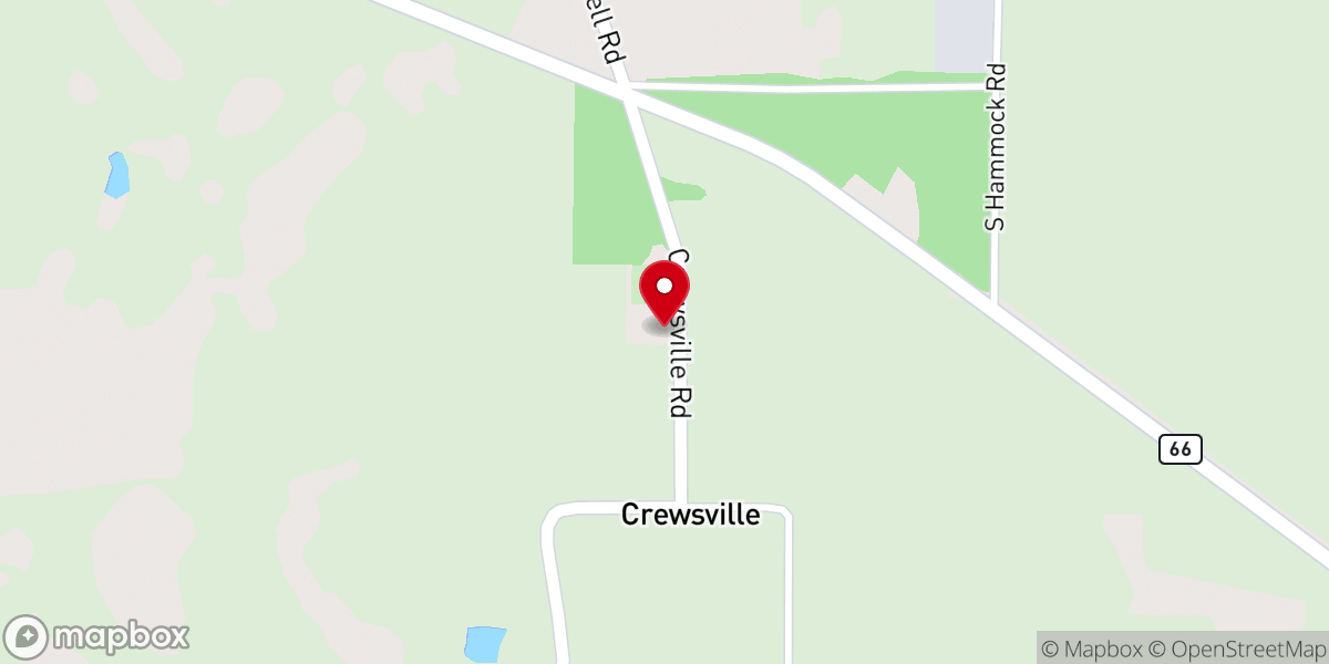 Map showing location of Crewsville Bethel Baptist Church