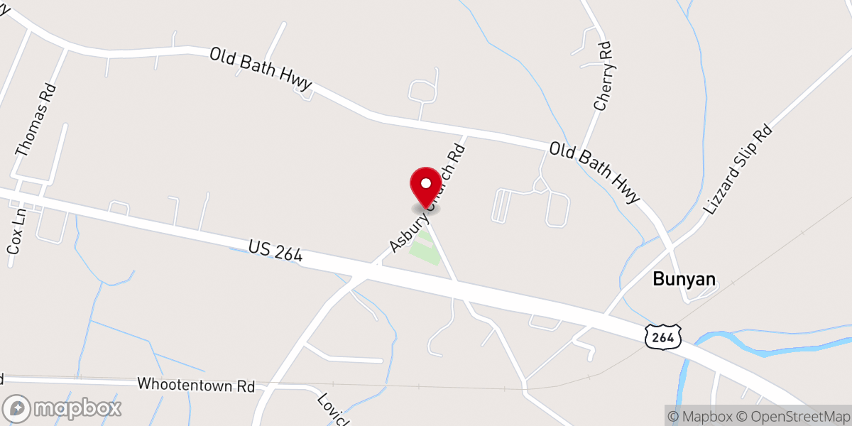 Map showing location of Asbury Church