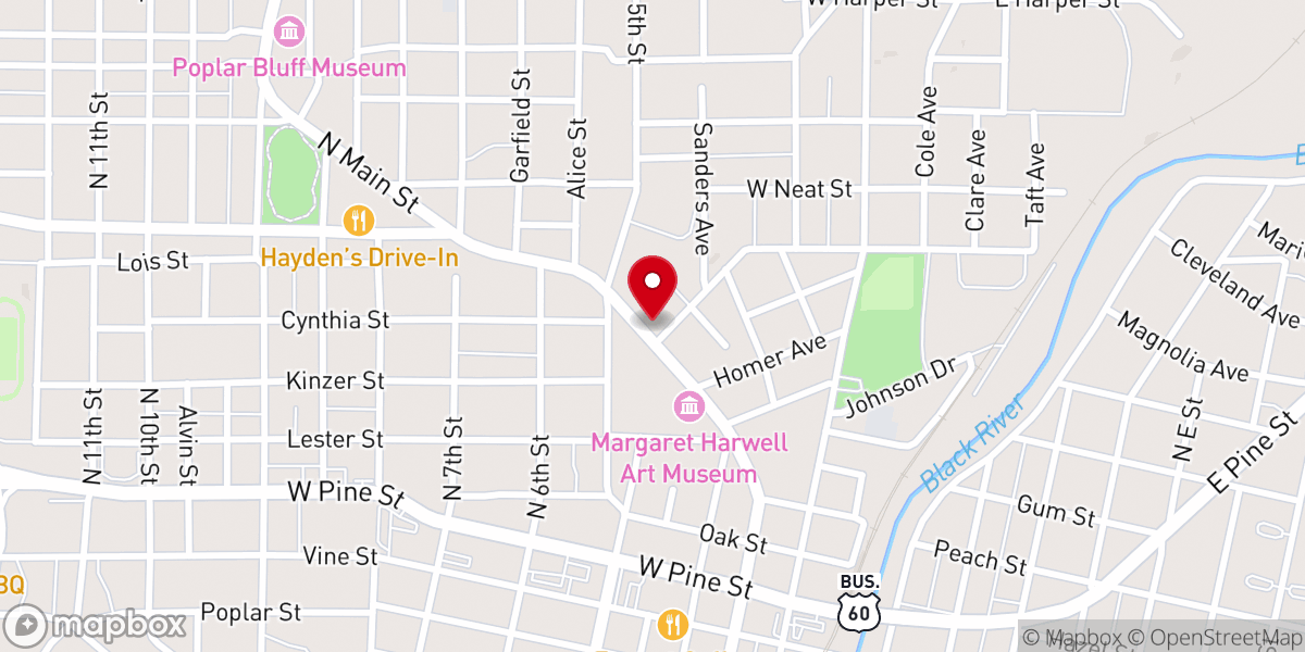 Map showing location of Zion Lutheran Church, Poplar Bluff