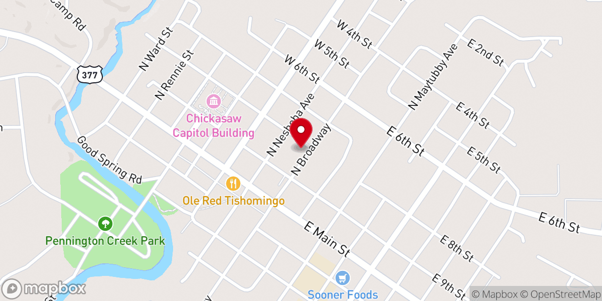 Map showing location of Tishomingo Assembly of God