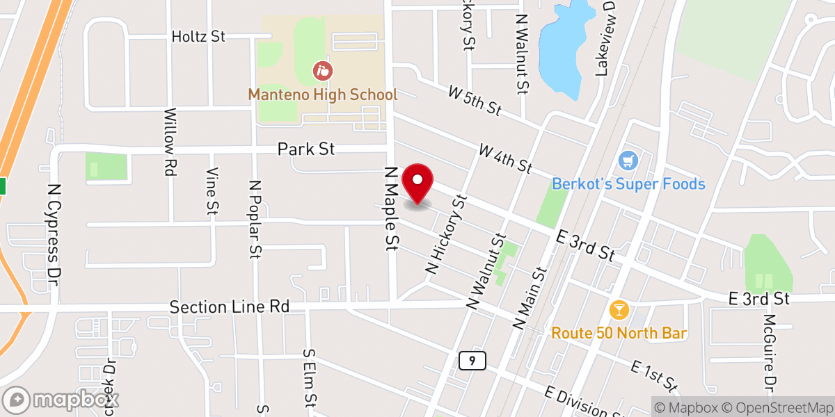 Map showing location of Manteno United Methodist Church
