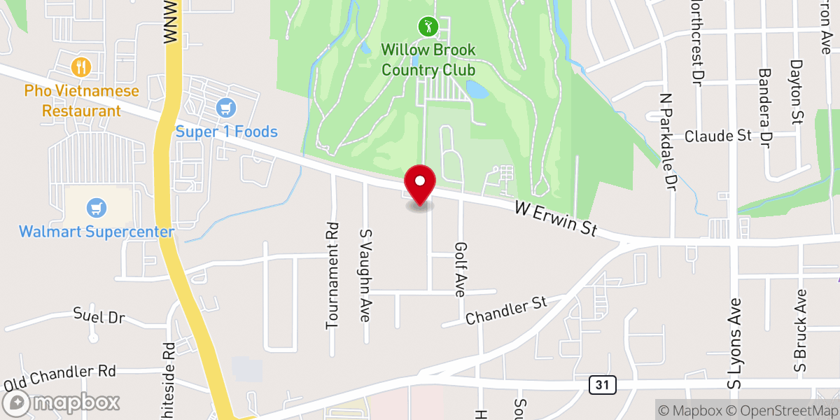 Map showing location of Willow Brook Baptist Church