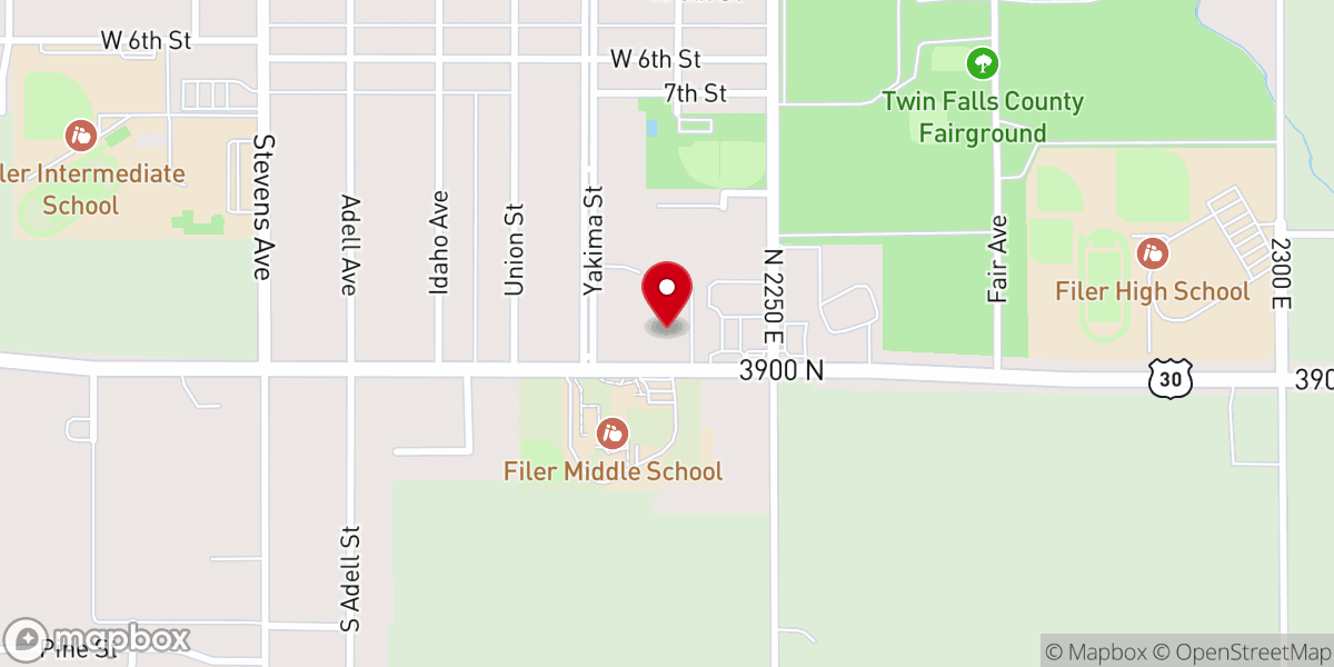 Map showing location of First Baptist Church of Filer