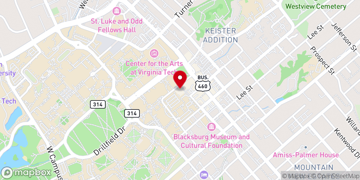 Map showing location of Cru at Virginia Tech