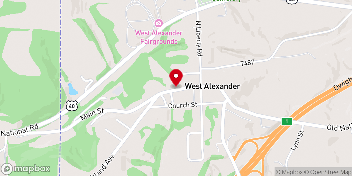 Map showing location of West Alexander Presbyterian