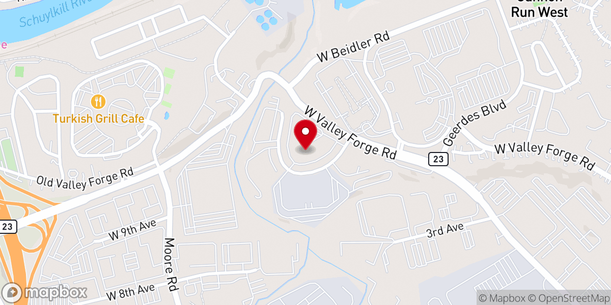 Map showing location of King of Prussia Vineyard Church