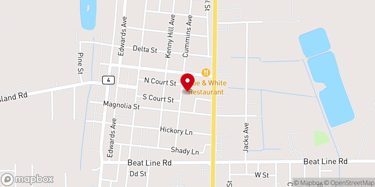 Map showing location of Tunica Presbyterian Church