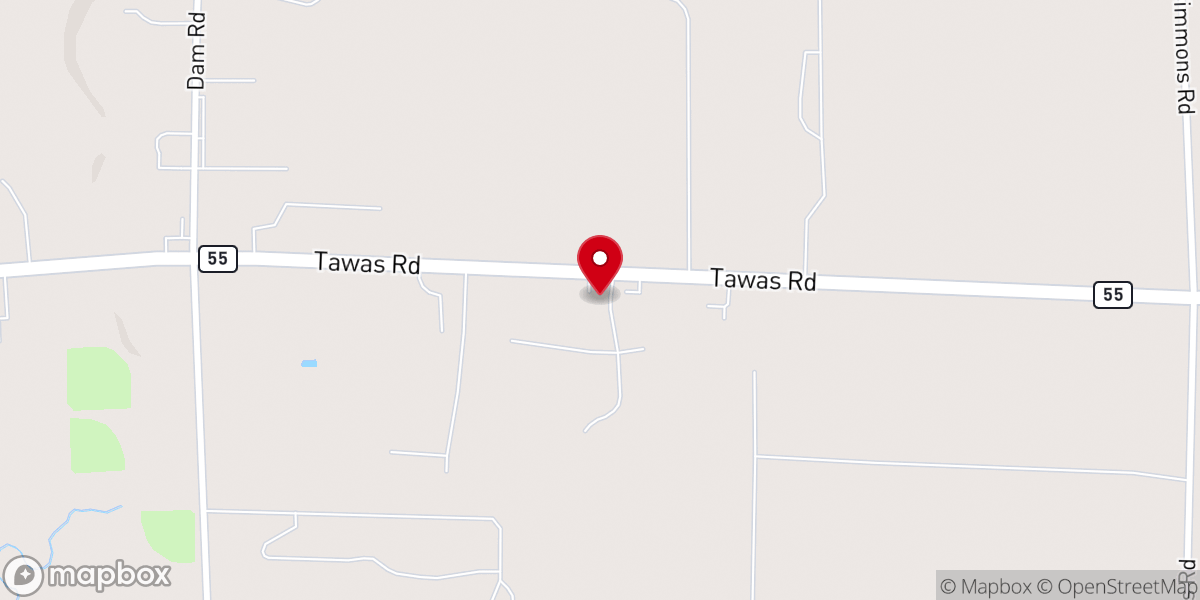 Map showing location of West Branch Church Of God