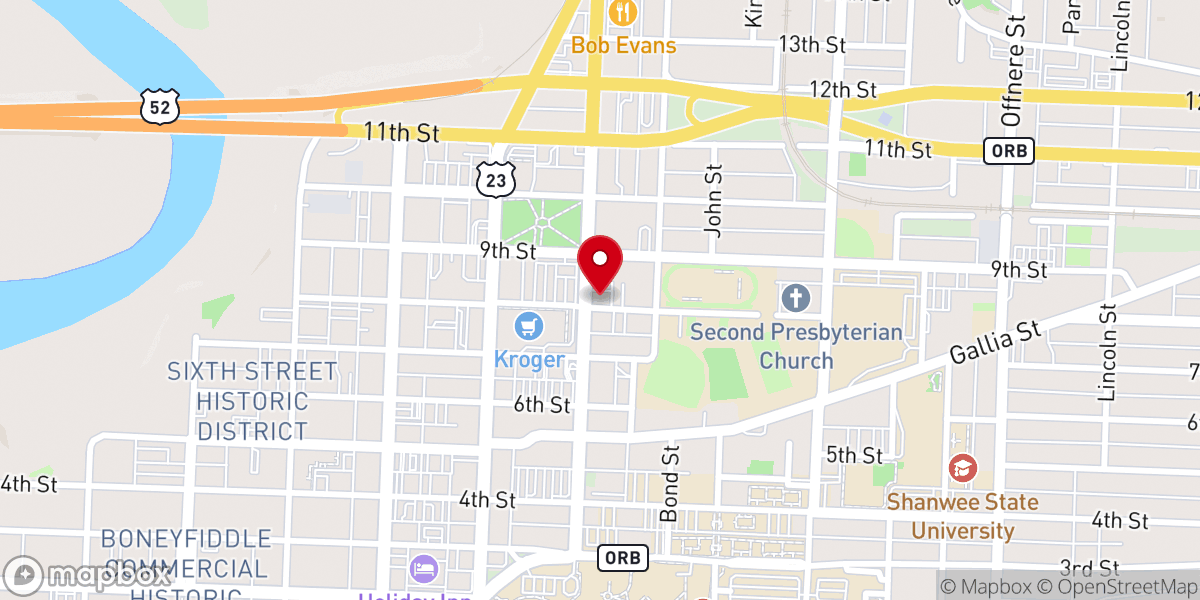Map showing location of Evangel Temple Assembly of God Church