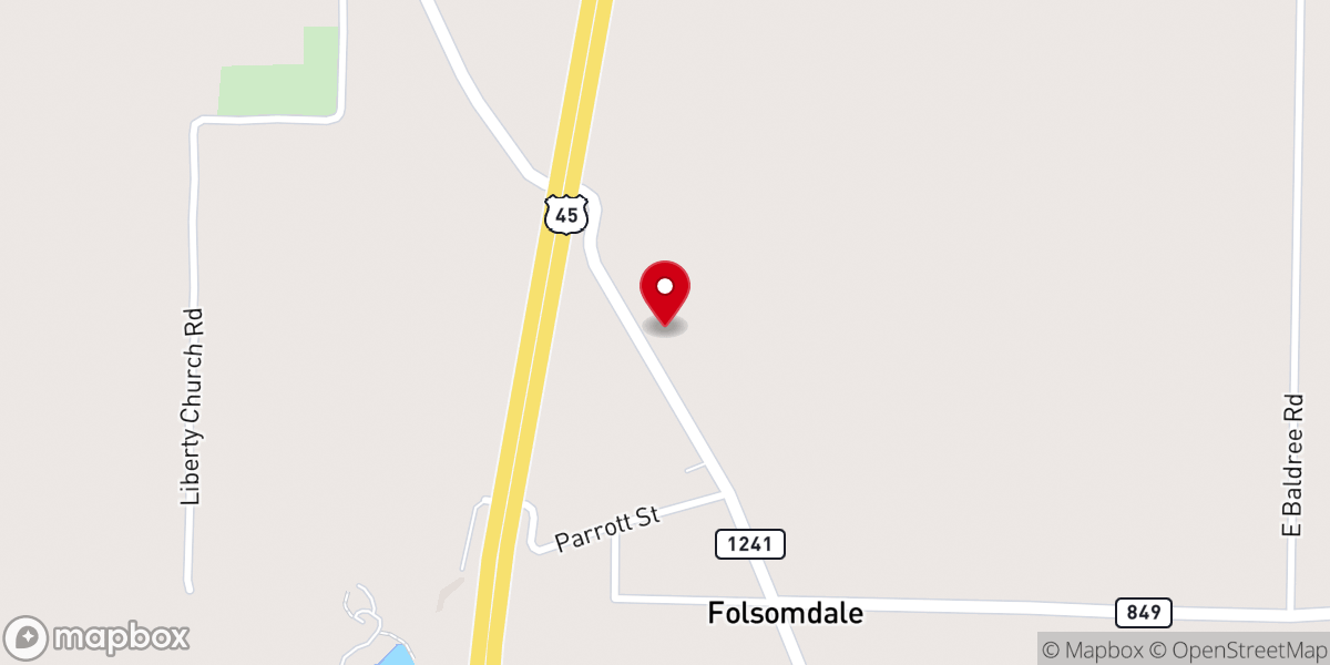 Map showing location of Folsomdale Church of Christ