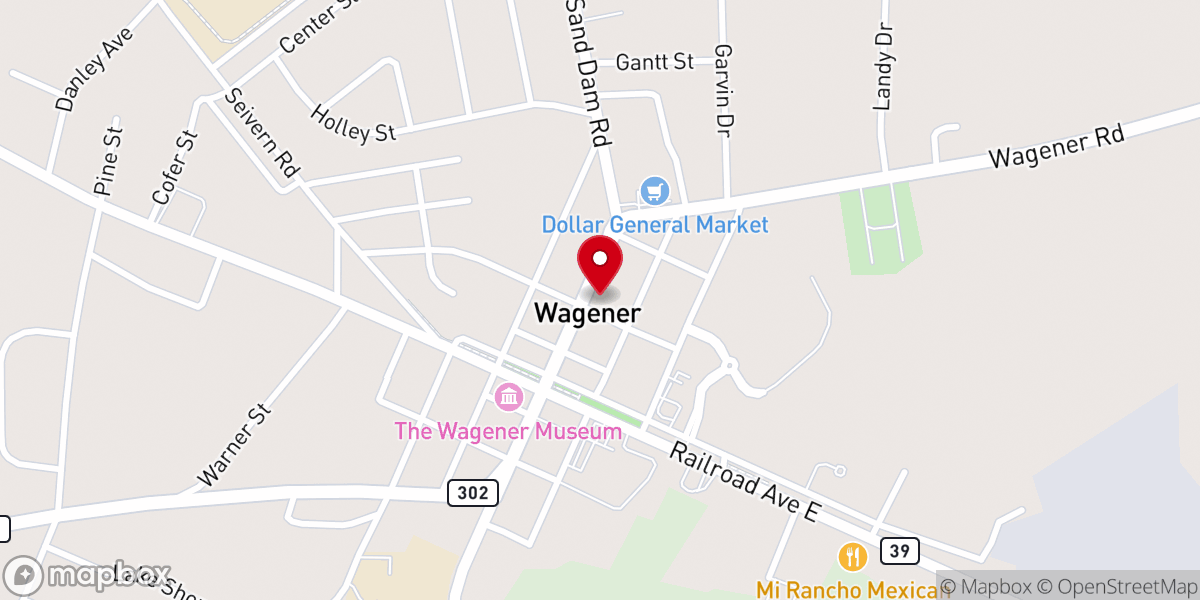 Map showing location of First Baptist Church Wagener