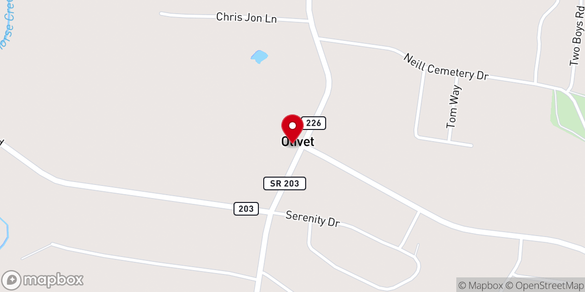 Map showing location of Olivet Cumberland Presbyterian