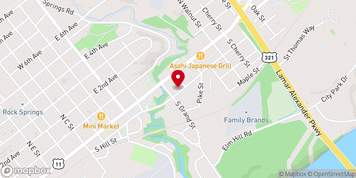Map showing location of Lenoir City Primitive Baptist Church