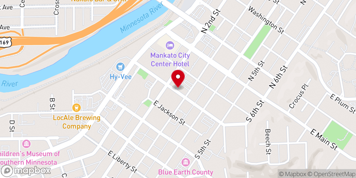 Map showing location of First Presbyterian Church of Mankato